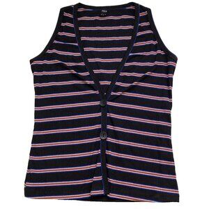 Shein Women's Top Size XS Black, Blue, Red Stripe Vest Top Oversized